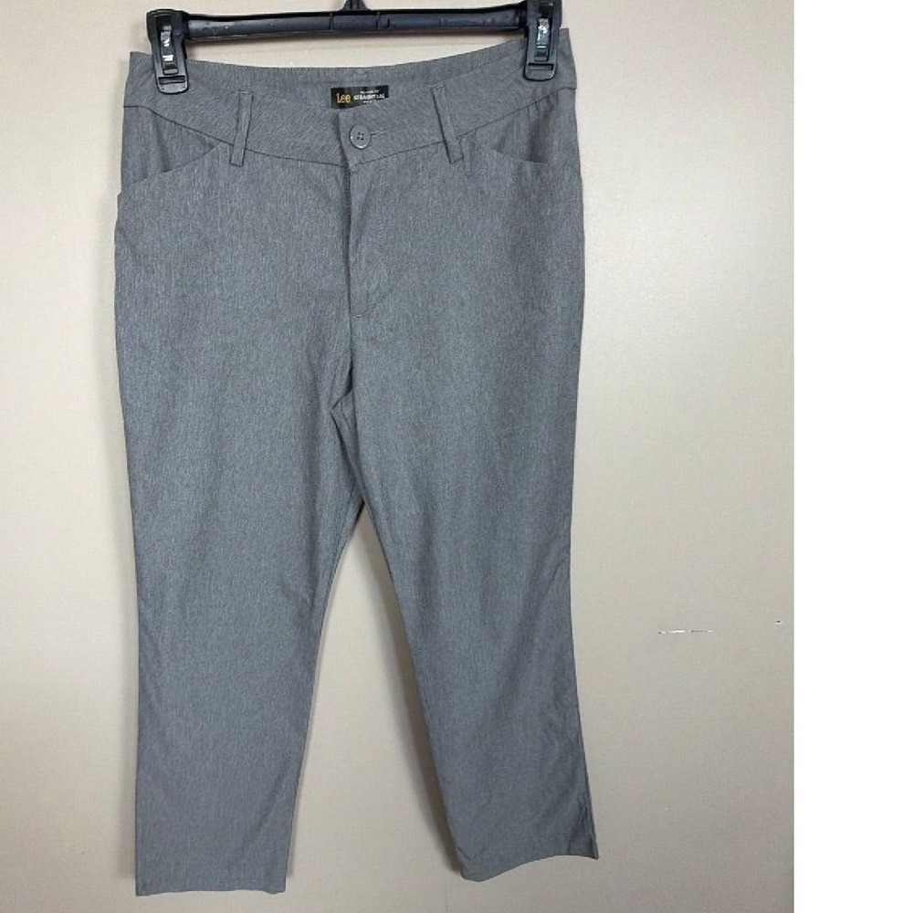 Lee Womens Grey Relaxed Fit Straight Leg Mid Rise Trousers Pants Size 10
